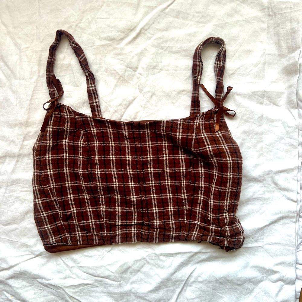 Kendall and Kylie brown plaid tank top
